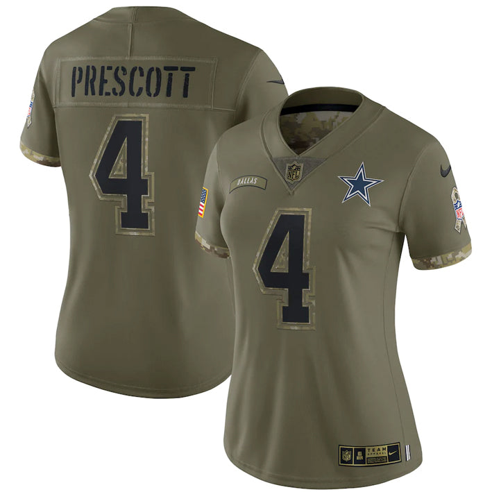 Jersey Dallas Cowboys Salute to Service 2022 Prescott Nike Mujer