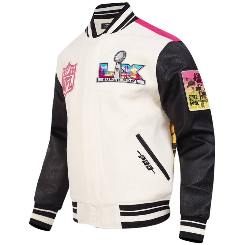 Chamarra Varsity Super Bowl LX Eggshell Pro Standard