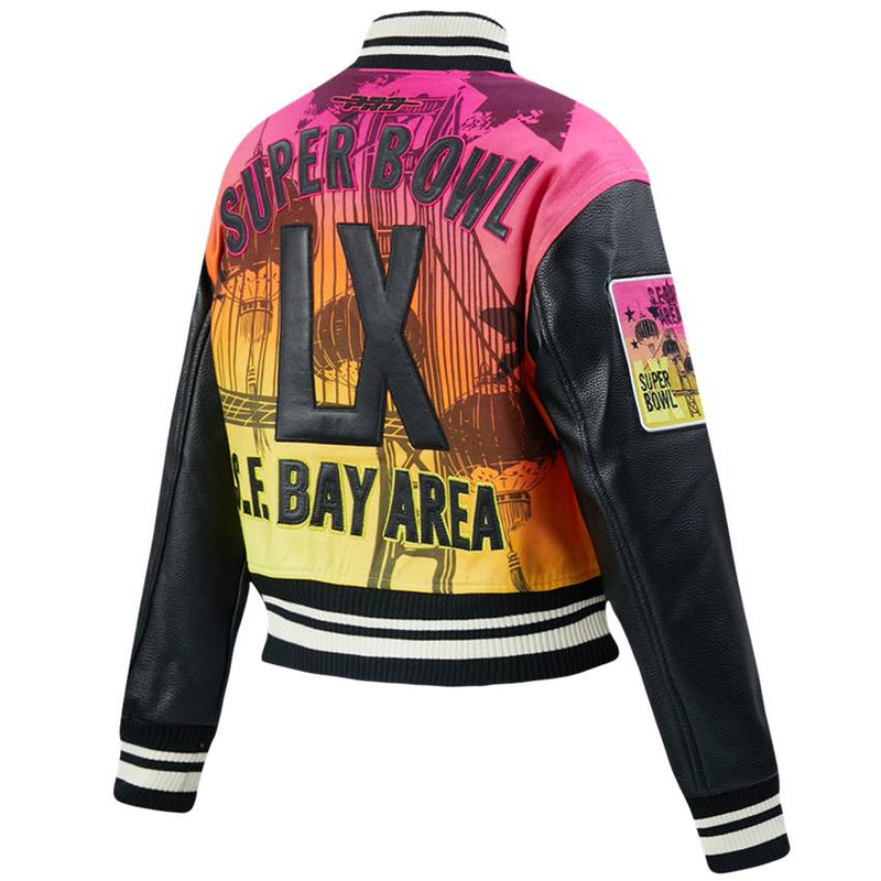 Chamarra Varsity Super Bowl LX Eggshell Pro Standard Mujer
