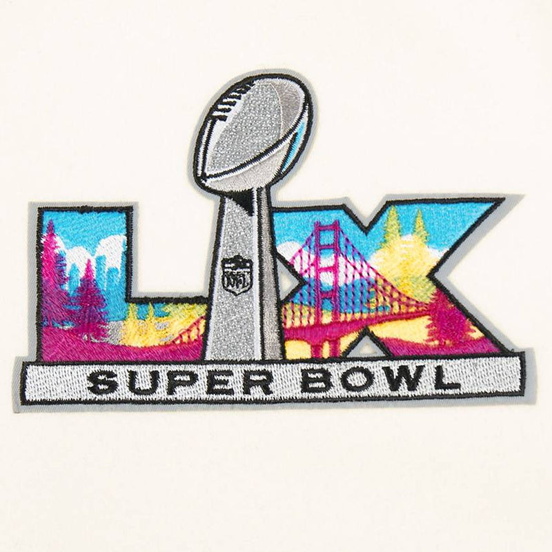 Chamarra Varsity Super Bowl LX Eggshell Pro Standard Mujer