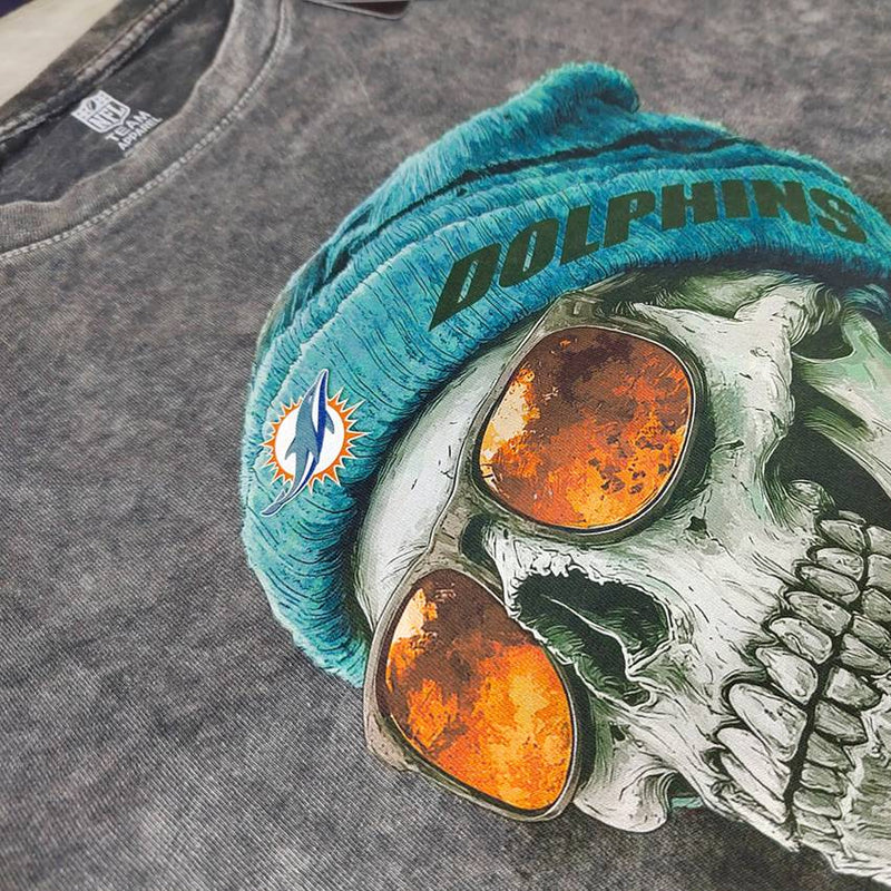 Playera Miami Dolphins Stonewash Skull Hombre