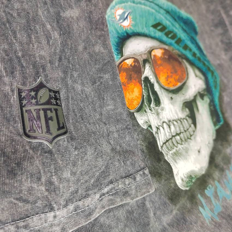 Playera Miami Dolphins Stonewash Skull Hombre